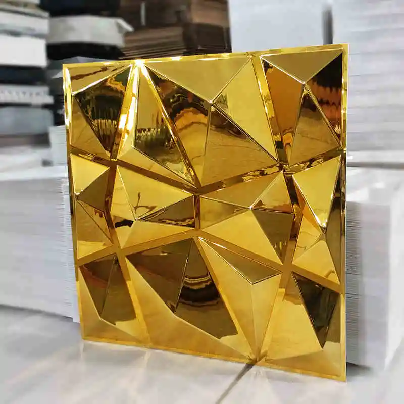 Modern 3D Wall Panel High Gloss Gold  Electroplated 3D Geometric Pattern Household Decor Golden Geometric 3d Pvc Wall Panels