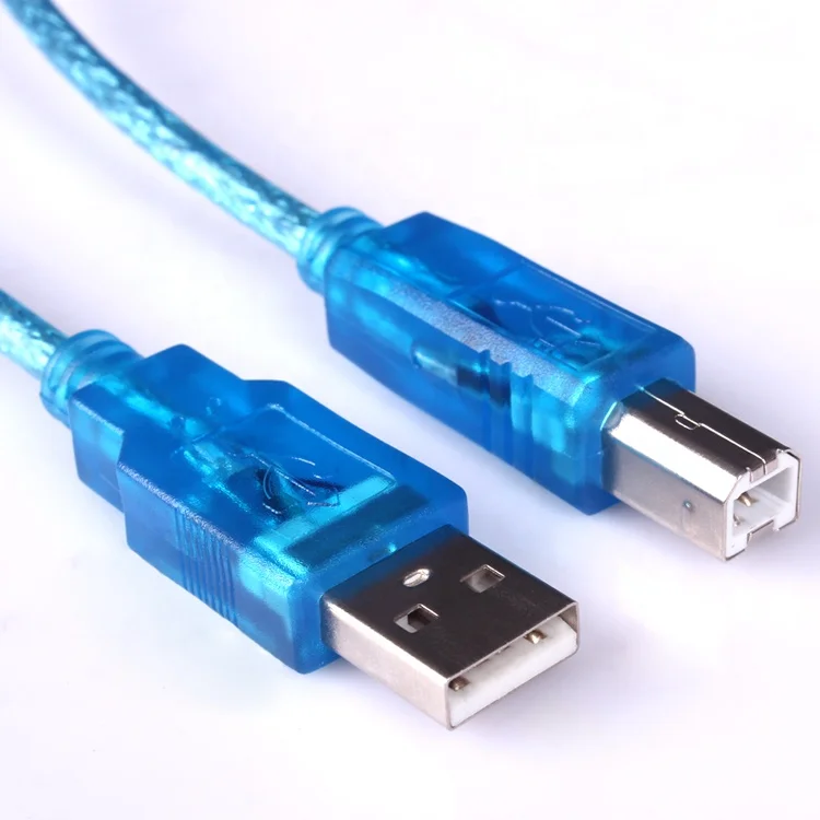 
6FT USB2.0 AM TO BM CABLE Transparent blue with LED light 