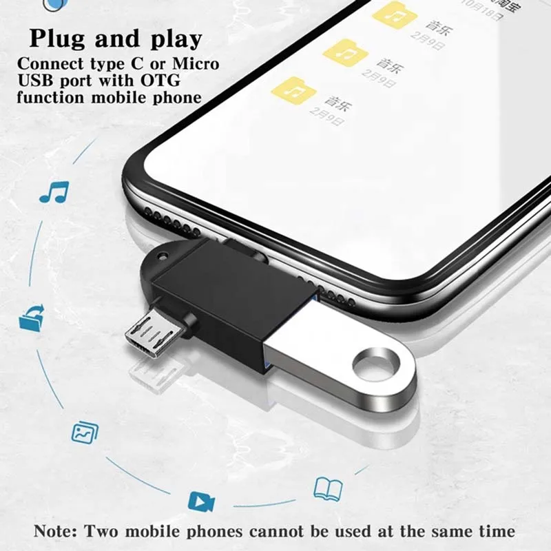 Cantell USB 3.0 Female to Type C Micro USB Fast Charge Data Sync Converter 2 in 1 OTG