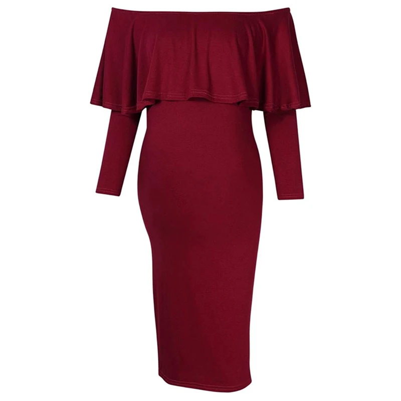 Pregnant Woman Fashion Off The Shoulder Ruffle Dresses Single Neck Maternity Dress