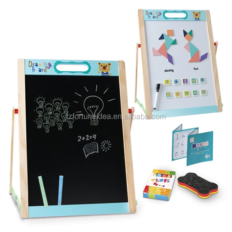colorful wooden multi functional drawing board with chalk pen,magnetic drawing board toy for kids
