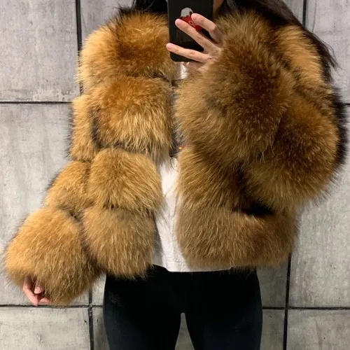 Winter Coat Trendy Raccoon Faux Fur Jacket Woman Jacket Casual Cotton Lining Woven Knitted Thick Fur Coat Children Girls Wool
