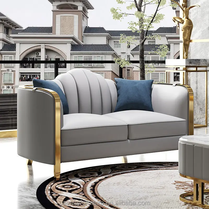 Modern Stainless Steel Nappa leather Sofa Living Room furniture 1 2 3 Sofa Set