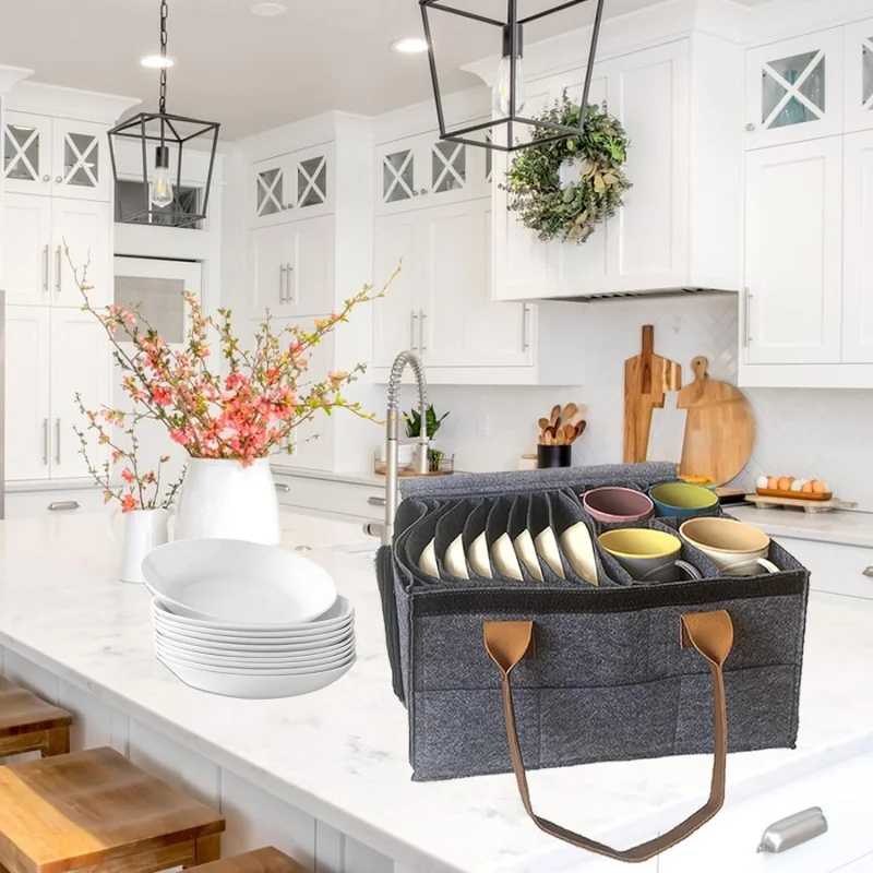 Plate Holder Camping Dinnerware Storage Felt Tableware Storage Bag for Cupboard Glass Mug Kitchen Accessories