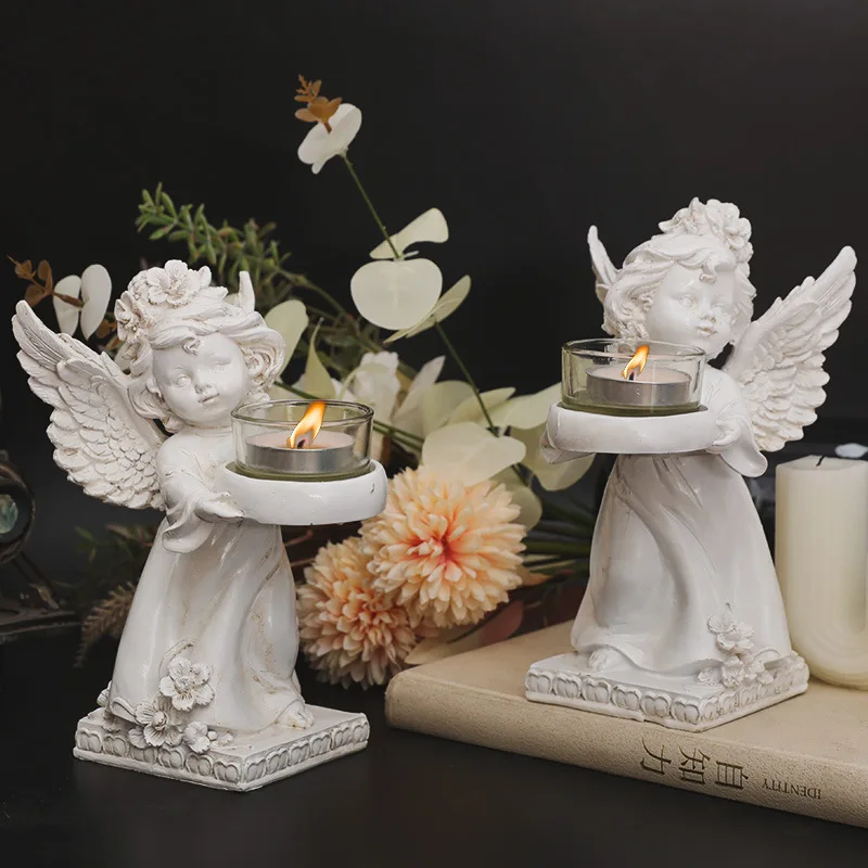 Decorative Angel Candlestick Poly Resin Candle Holder Candle Stand for LED & Wax Candles for Christmas