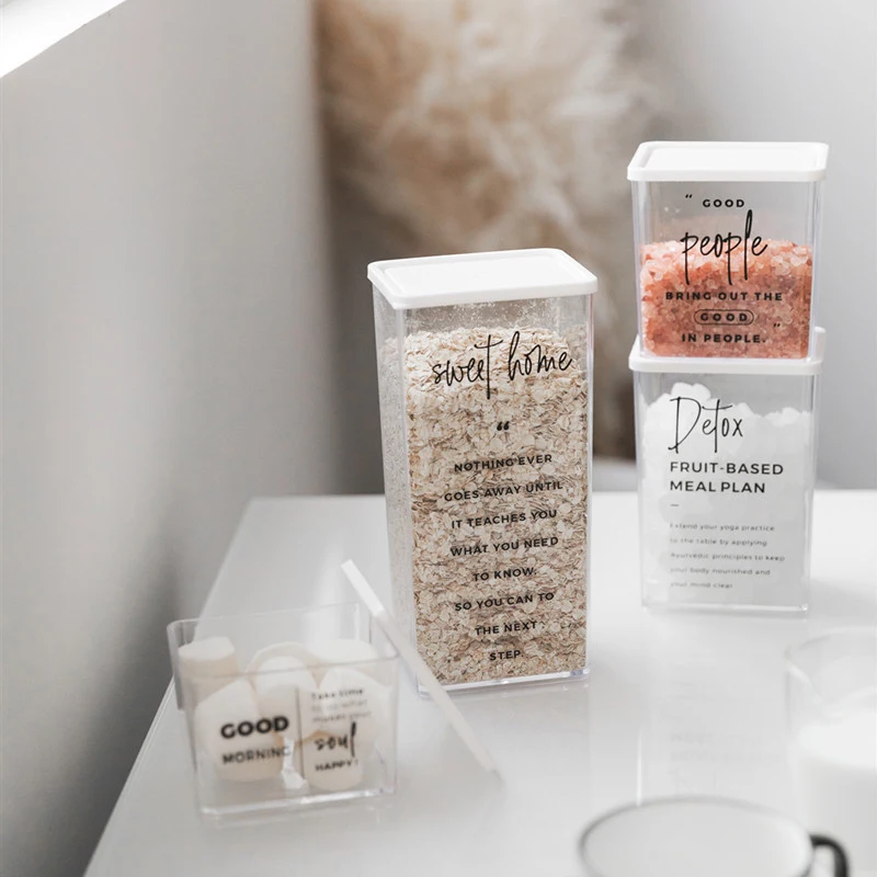 
Nordic Grain Storage Box Transparent Plastic Sealed Jar Kitchen Food Snack Nut Storage Bottle Moisture Salt Sugar Seasoning Tank 