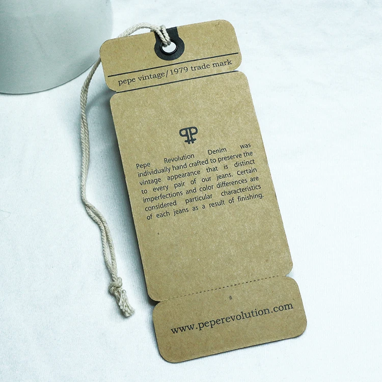 Name Logo Brand Tags Kraft Paper Tags Metal Eyelet Clothing Hang Tags Custom Free Design Printing with White Black String