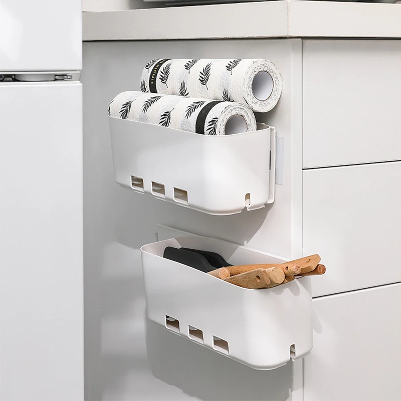 Wholesale Household Plastic Refrigerator Rack Bathroom adhesive wall mount Storage Free Perforated Rack  Kitchen Storage Box