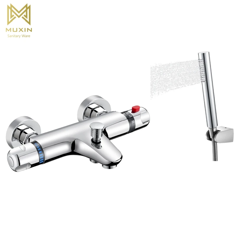 Modern Bathroom Wall Mounted Thermostatic Bathtub Mixer Valve Chrome Brass Thermostatic Faucet With hand shower