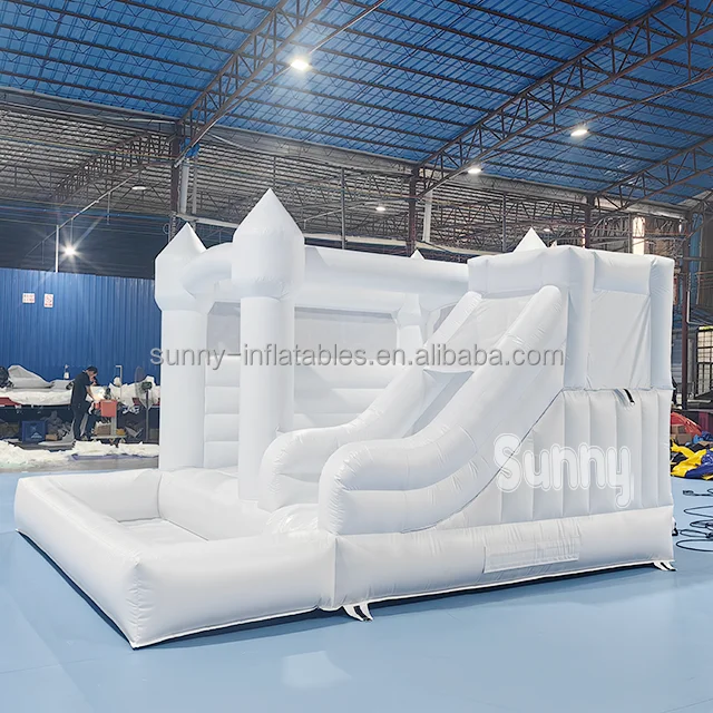 wedding Bouncer Jumper Inflatable Moon Jumping Bounce House White Bouncy Castle with slide and ball pit White Bounce House