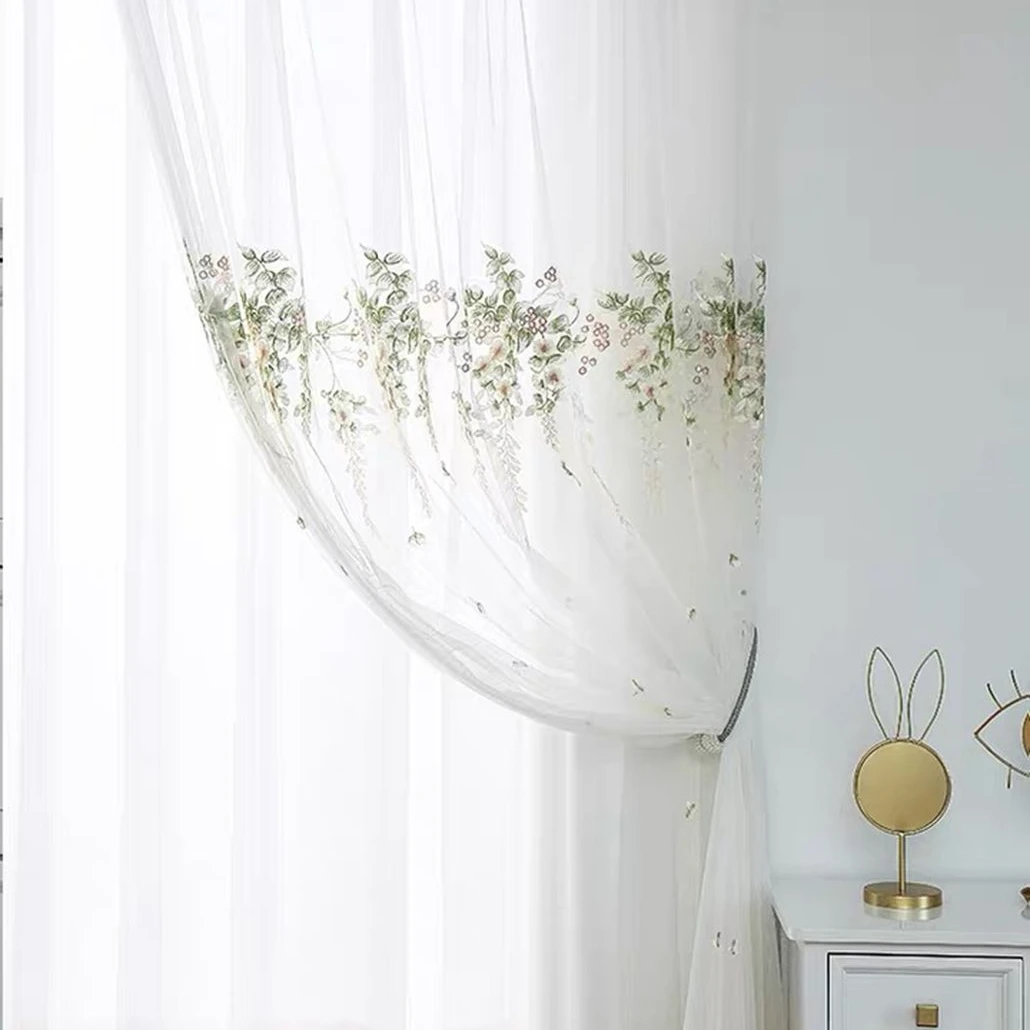 Factory Wholesale Ready Made High Quality Pendant Sheer Polyester Embroidery Curtain for Decoration