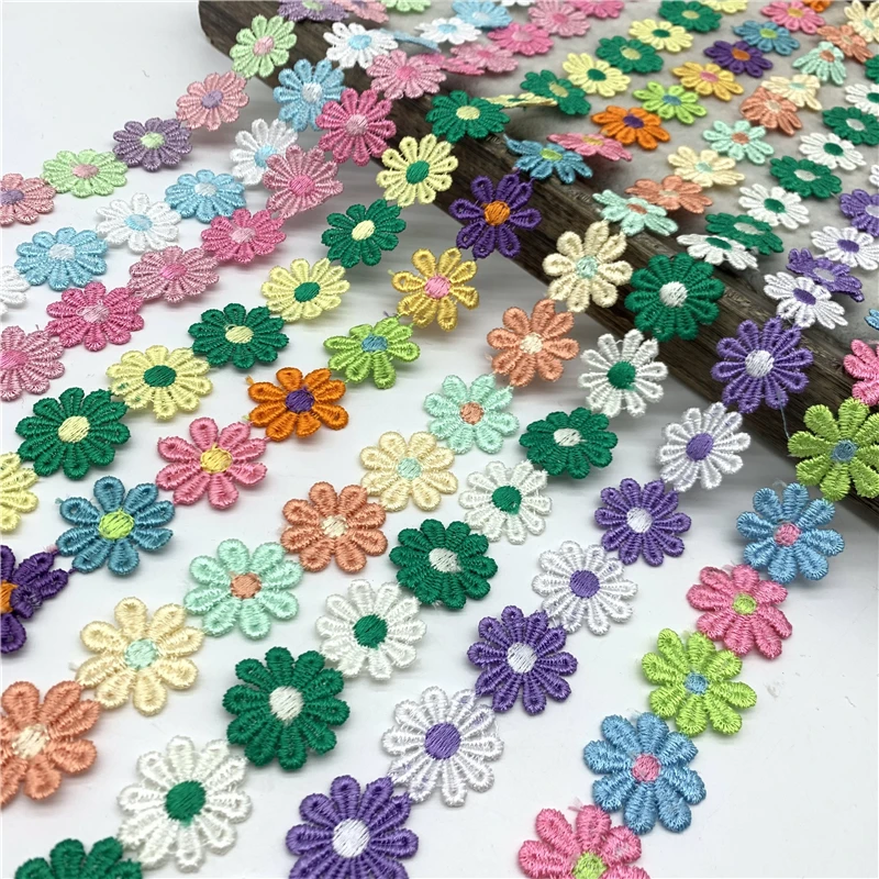 DIY Handmade Sewing Supplies Colorful Daisy Flower Lace Trim For Knitting Wedding Embroidered Ribbon