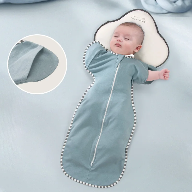 Soft Breathable Cotton Swaddle Blanket Zipper Easy Zip Wrap Transition Newborn Baby Printed Technique Baby Girls Boys Sleep