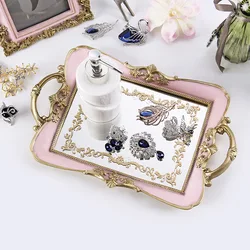 European Style gold Decoration Custom Hotel Home Decor Antique serving Mirror Square Jewelry Resin Fruit Tray For Wedding luxury