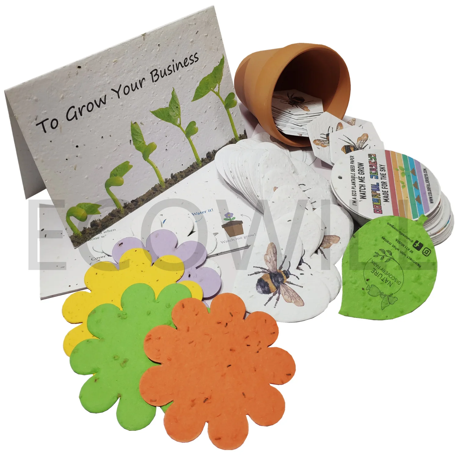 Ecowill 2021 Germinative Thank You Plantable Seed Paper Post Card with Botanical Herb Veggie Flower Seeds