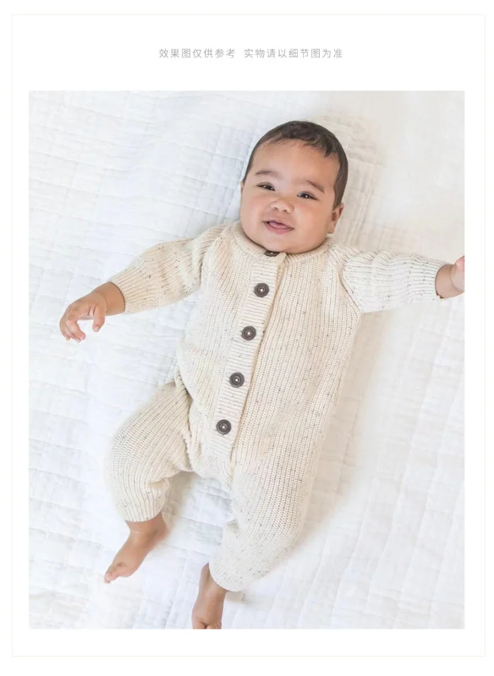 INS Newborn Baby Girl Boy Knitted Jumpsuit Long Sleeve Sweater Spring Autumn Baby Clothes Pure 100%Cotton Colorful Crawling Suit