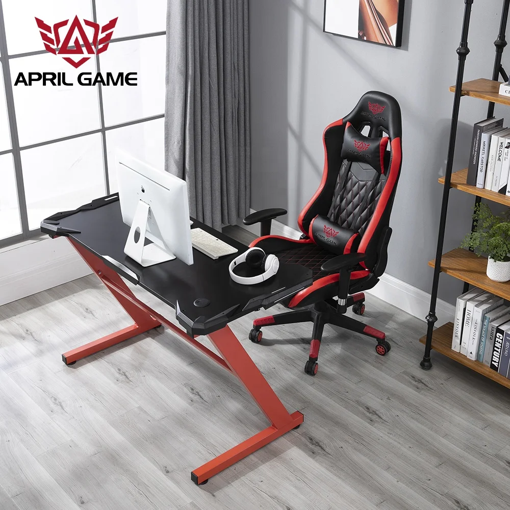 April Game Y-GD27 MDF Steel Home Office Laptop Desk Computer Gaming Desk Red with ABS Protector