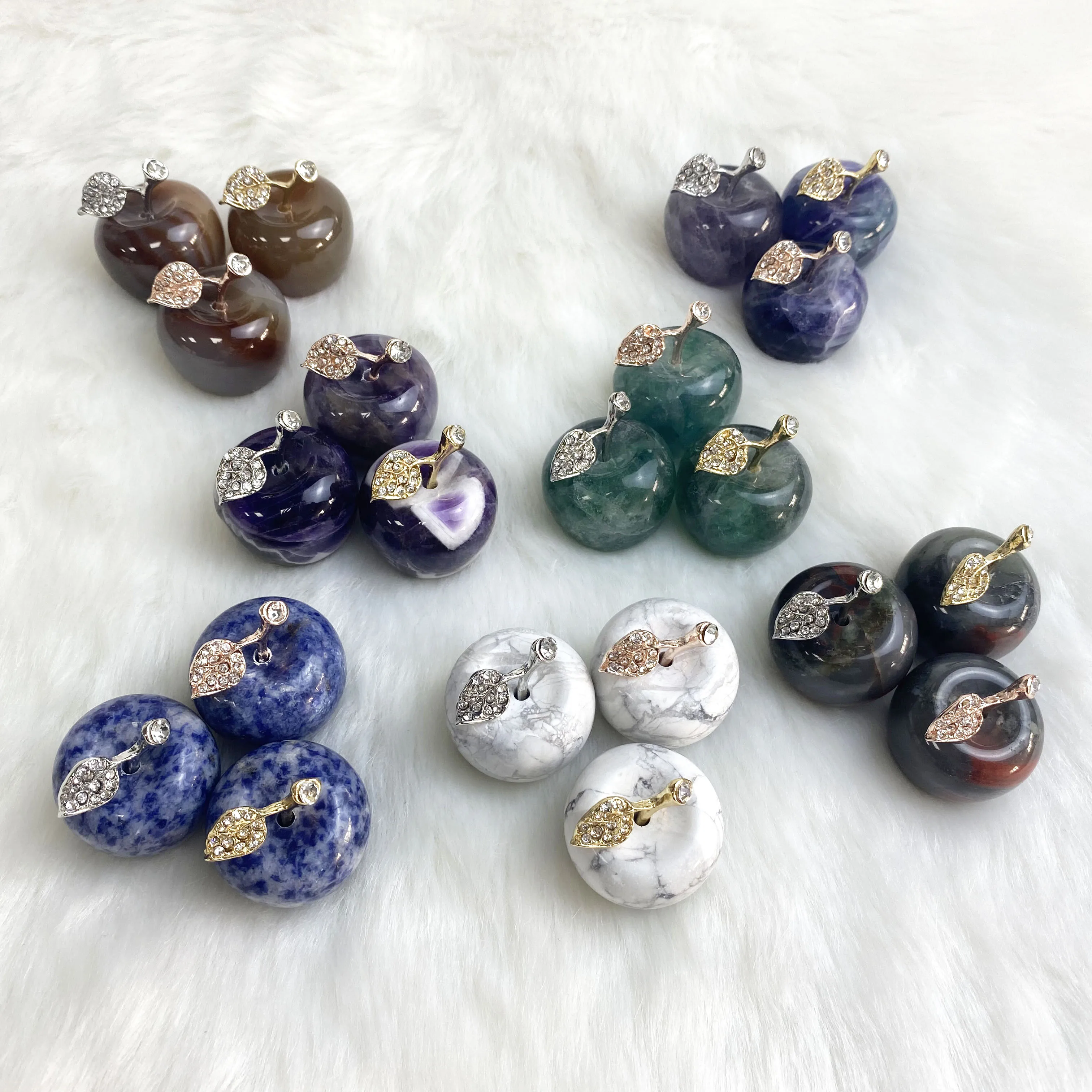 wholesale custom logo decorative purple white rose quartz  decoration red small green  crystal apples
