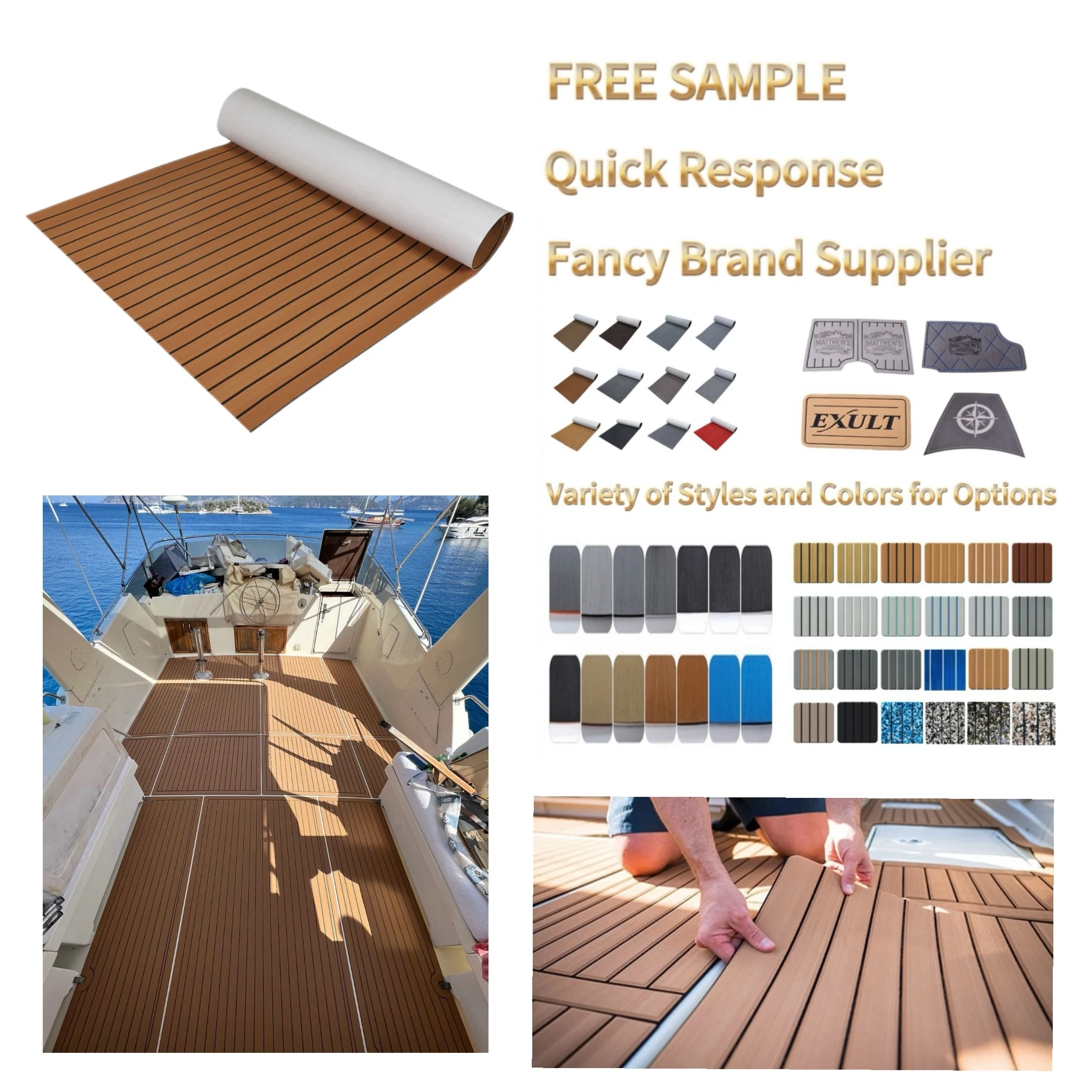 Durable EVA Foam Decking Non-Slip Marine Grip Floor Surfacing Waterproof Artificial Teak Sheet Boat Mat Brushed