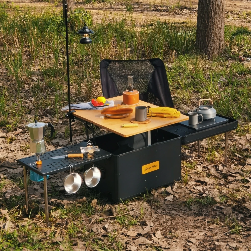 Jason Outdoor Multi-Functional Aluminum Folding Portable Picnic Table Expandable Camping Box Mobile Kitchen Outdoor Furniture