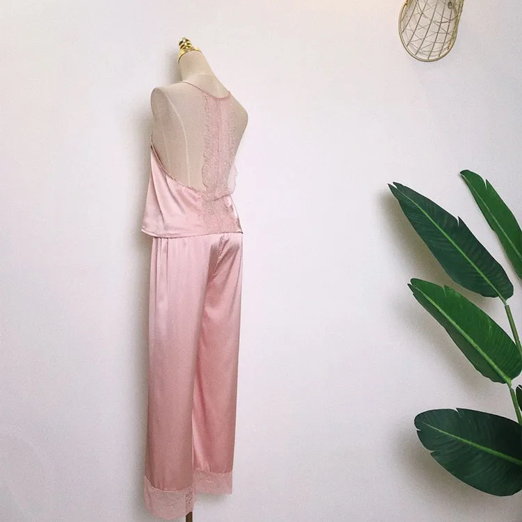 wholesale custom pink sexy long mulberry silk satin robe grow and pajamas set for women in bulk