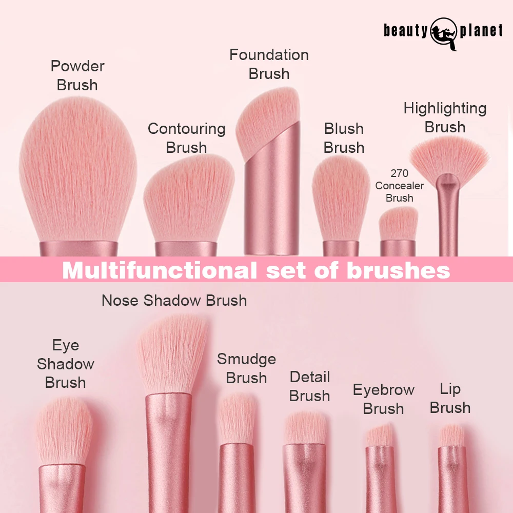 Beauty Planet 12Piece Pink Makeup Brush Set With Bag Private Label Professional Eyeshadow High Quality Pink Makeup Brush Set