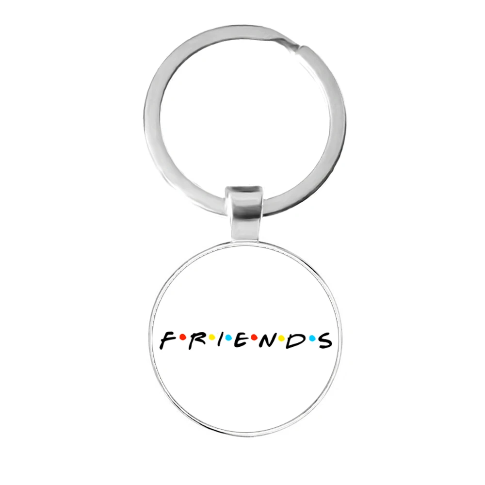 Friends TV Show Keychain 25th Anniversary Series Cartoon Fun Pattern 25mm Glass Cabochon Key Ring Keyholder for Good Friend Gift