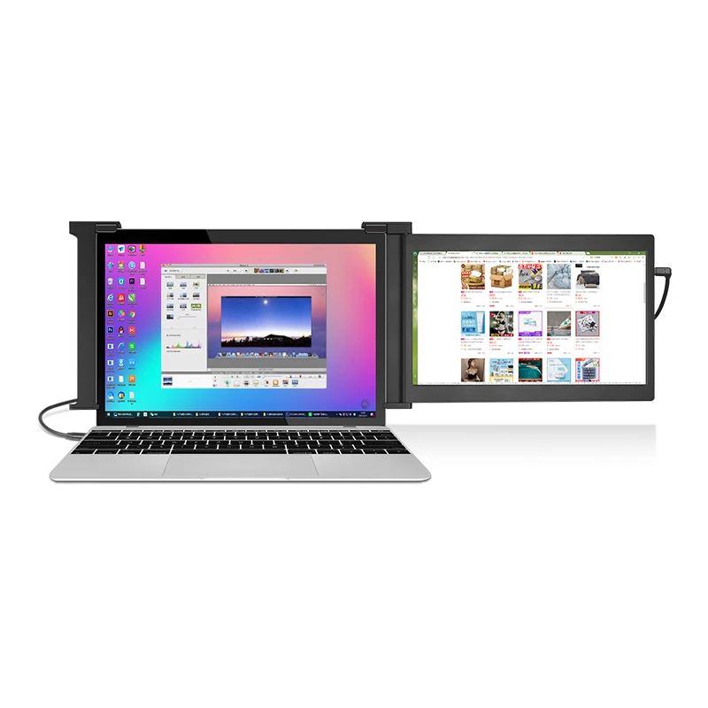12 inch dual Portable Extended Laptop Screen Extender Monitor full HD 1080P IPS Display USB A/Type-C Power Attachable Foldable