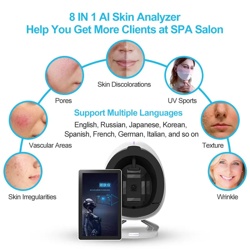 2024 New 3D Facial Skin Scanner Face Skin Detector Mirror Tester Diagnostic Skin Analyzer Machine For Beauty Salon Spa
