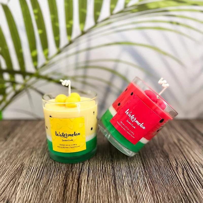 Huaming Wholesale DIY Handmade All Natural Soy Wax Scented Layered Candles Private Label Color Juicy Watermelon Scented Candle