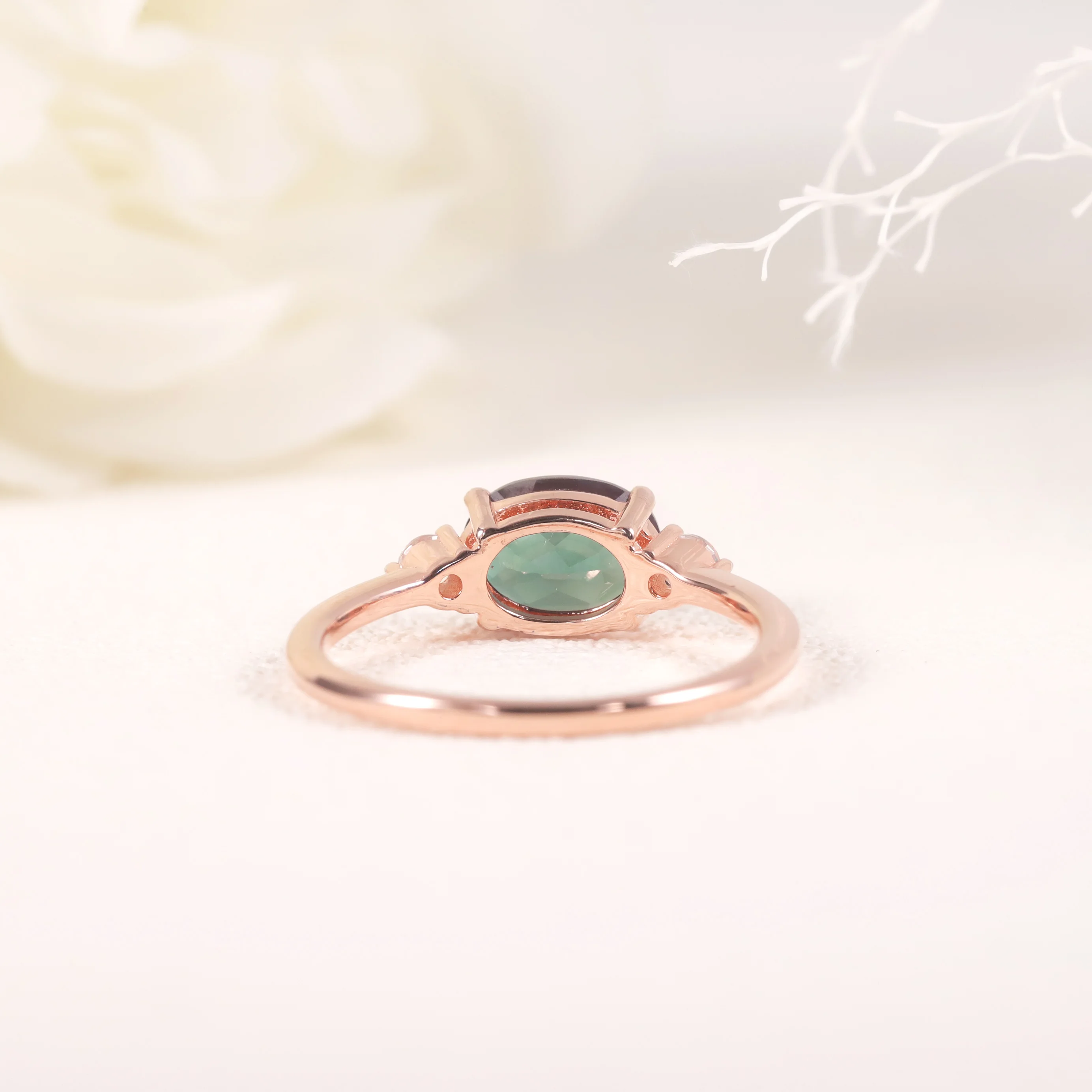OL0914 Abiding High-End Jewelry Wholesale Vintage Engagement Solid 14K Rose Gold Oval Cut 6x8mm Alexandrite Diamond Ring