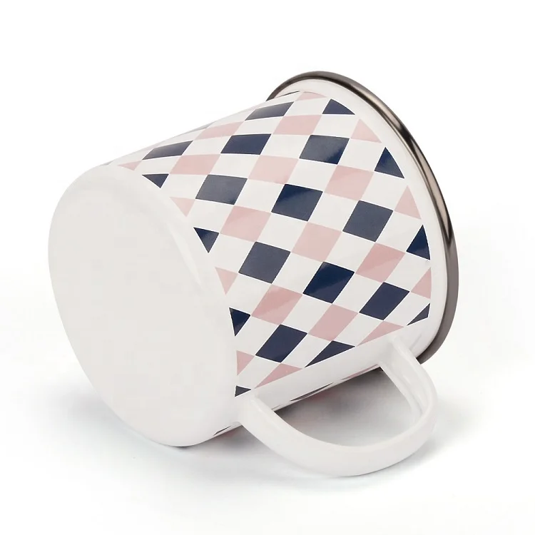 
DX Special Diamond Pattern Cup with Handle 500ml Enamel Travel Mug for Gift 