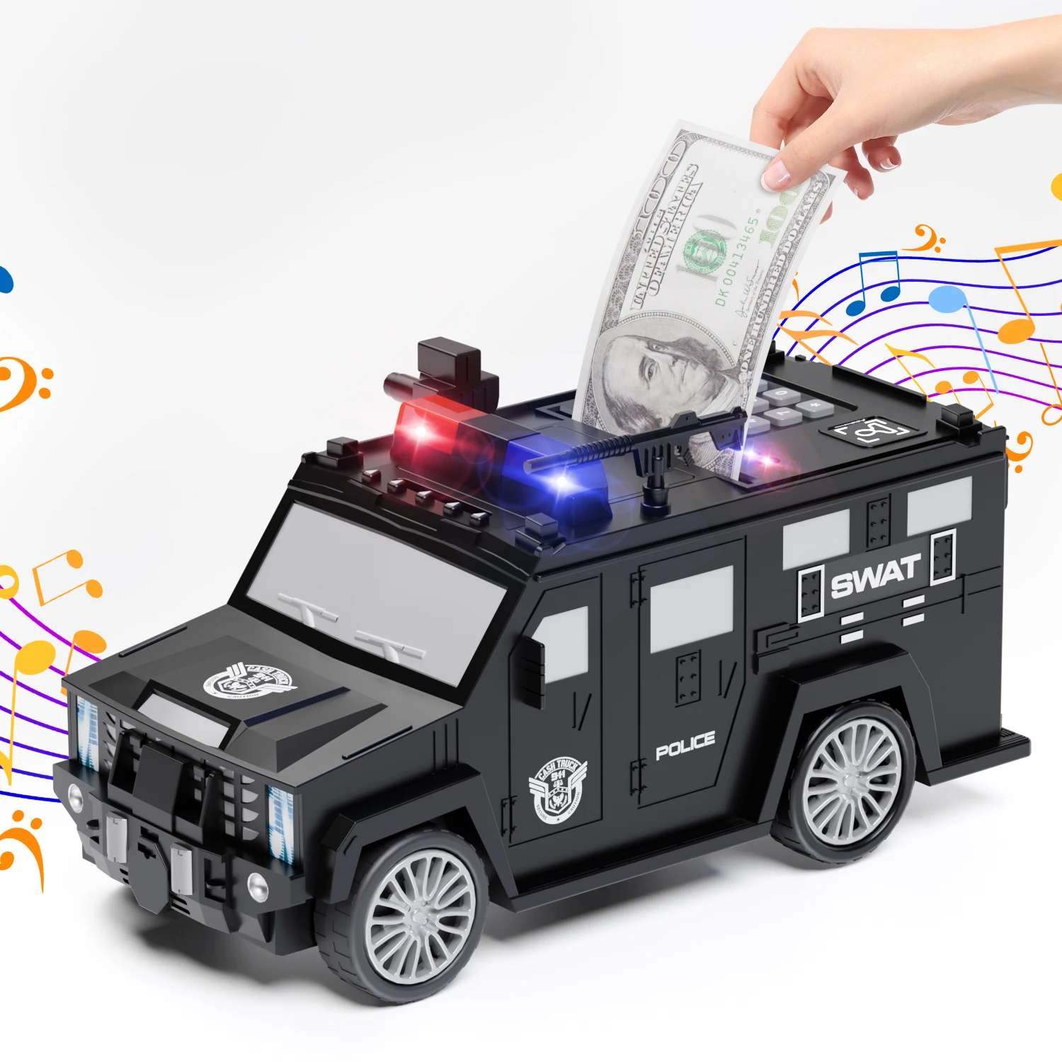 Educational Toys Smart Unlock Sound And Light Effects Special Police Cash Car Wholesale Electrical Money Piggy Bank For Kids