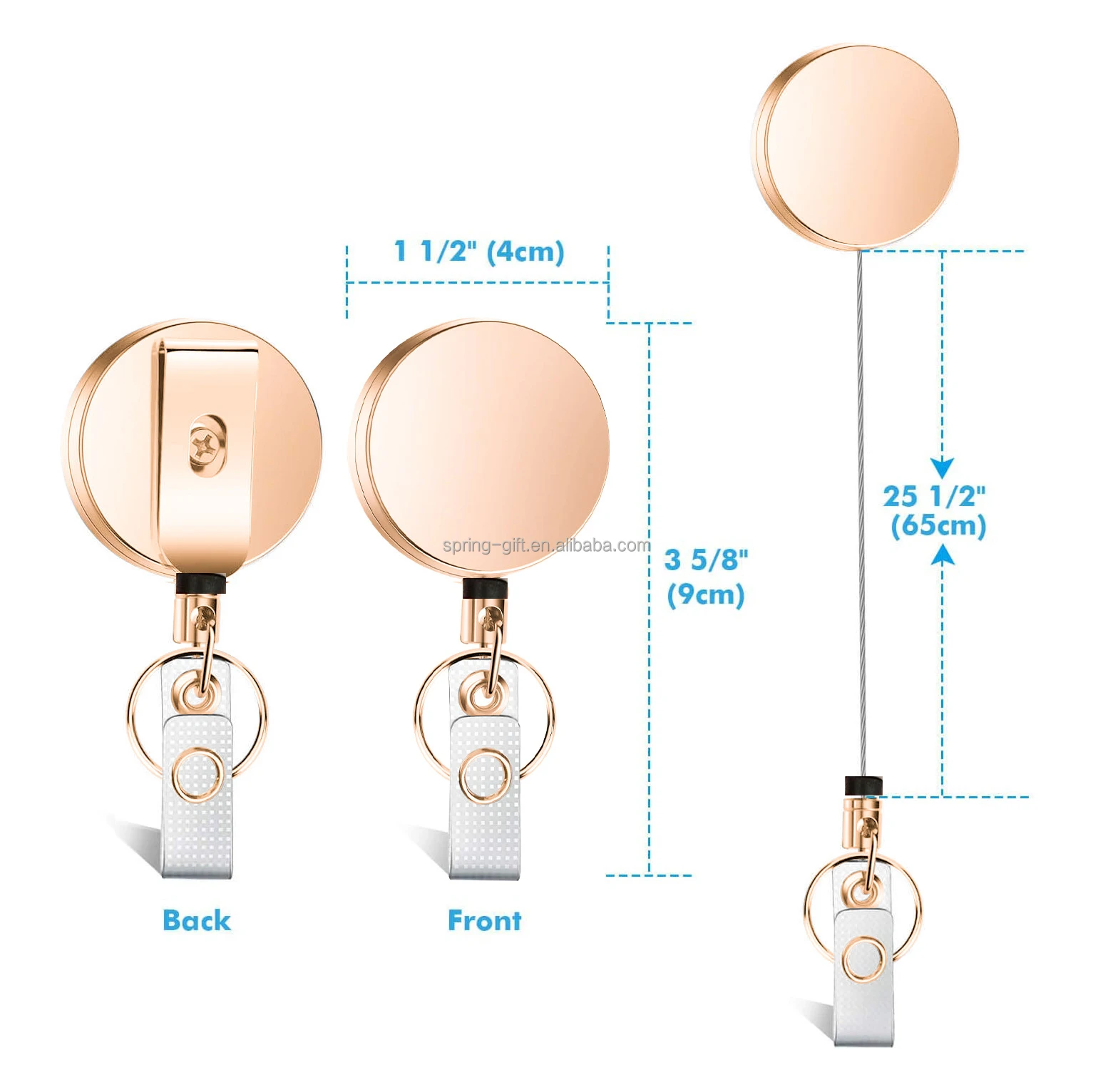 4CM Metal Retractable Reel ID Badge Holder with Belt Clip  Plastic Badge reel Keyring for Door Car Keychain