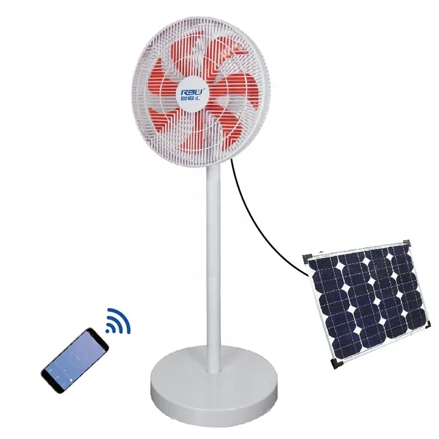 Floor standing height adjustable wifi function solar panel 12 volt DC stand fan with storage chair
