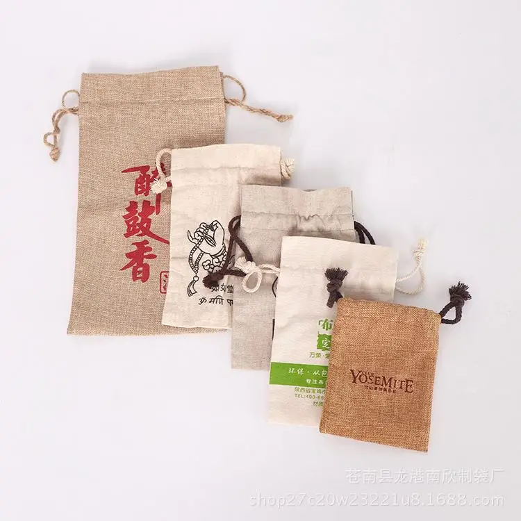 Breathable Dust-Proof Drawstring Pouch Small Drawstring Grey Jute Jewelry Bag Tote