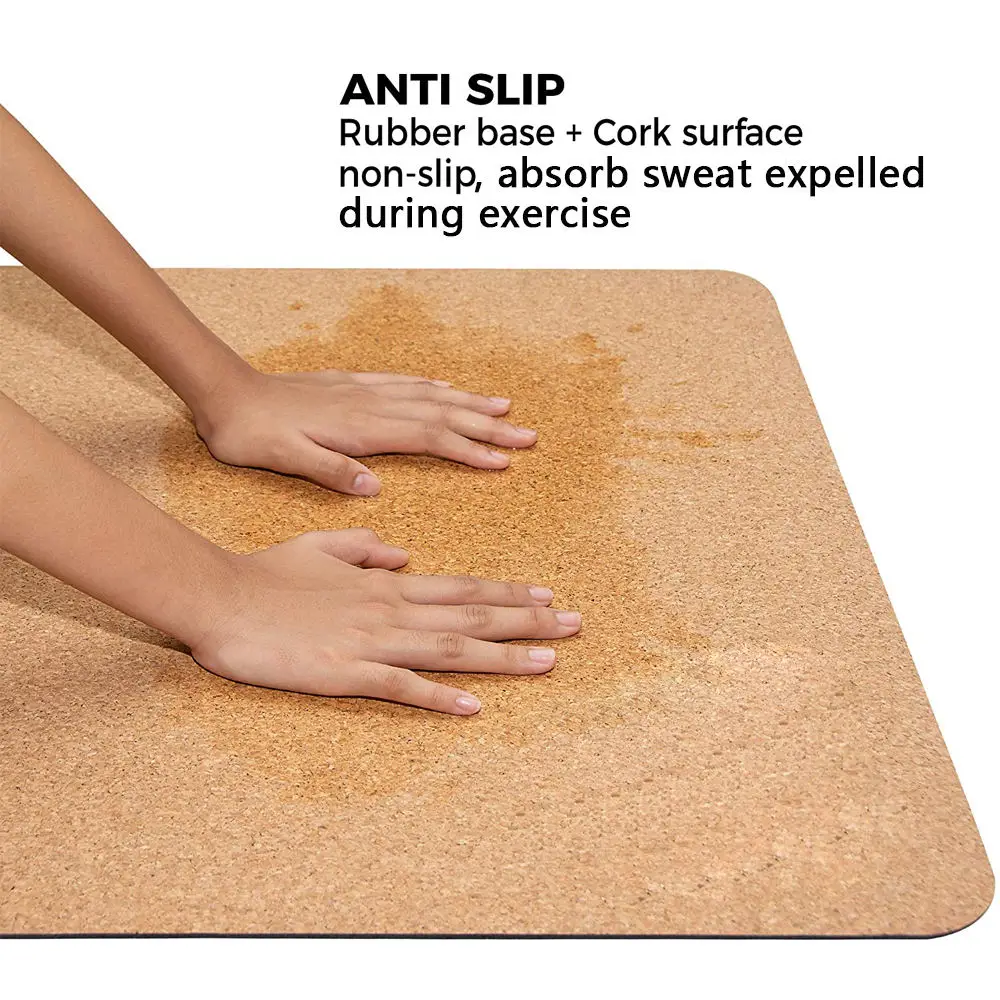 Extra Large Thick Non-Toxic Premium PVC Rubber Backing Natural Sustainable Resists Germs Odor Cork Yoga Mat