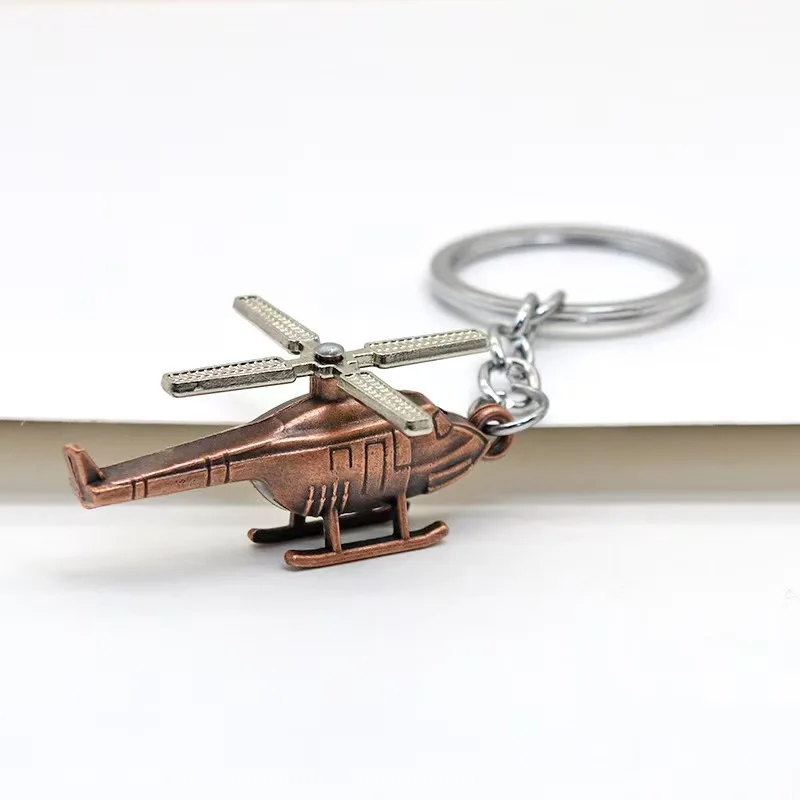 Retro Fashion 3D Helicopter Airplane Keychain Alloy Keychain Pendant with Custom Logo Carabiner Keychain for Bags and Rings