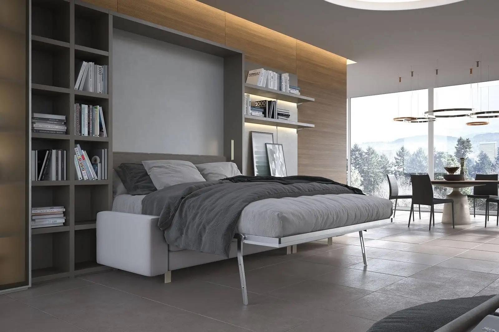 modern king size murphy bed with storage and 4 drawers wooden mdf metal/wood platform bedroom furniture for home use