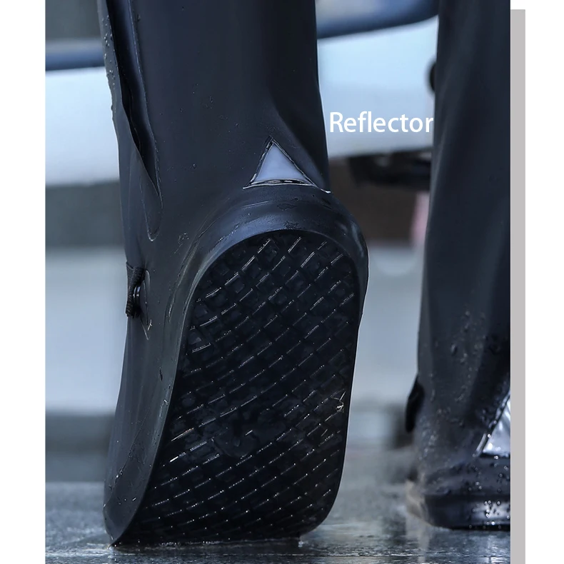 Ready Stock PVC Waterproof High Boots Anti Slip Reusable Overshoes With Reflector Rain Boots For Motorcycle