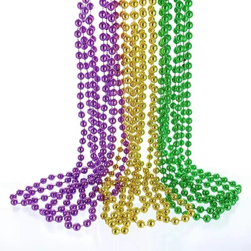 Plastic Colorful Gold Green Purple Mardi Gras Throw Beads Necklace  for Mardi Gras Tuesday Party and Holiday  Decoration