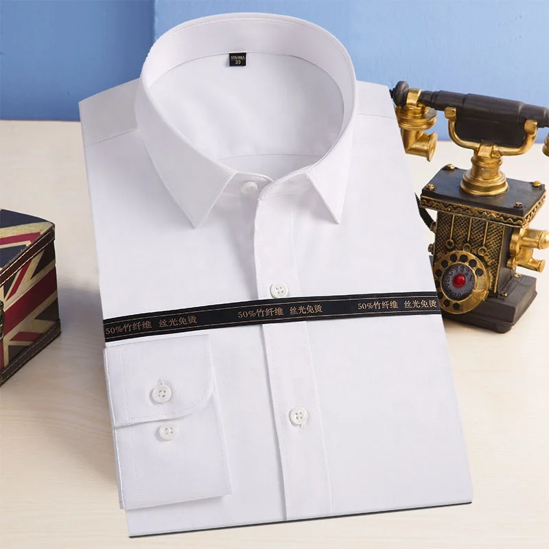 Сделано в Китае, лучшее качество, сплошной цвет, бамбуковое волокно, хлопок, полный рукав, Офисная деловая мужская рубашка