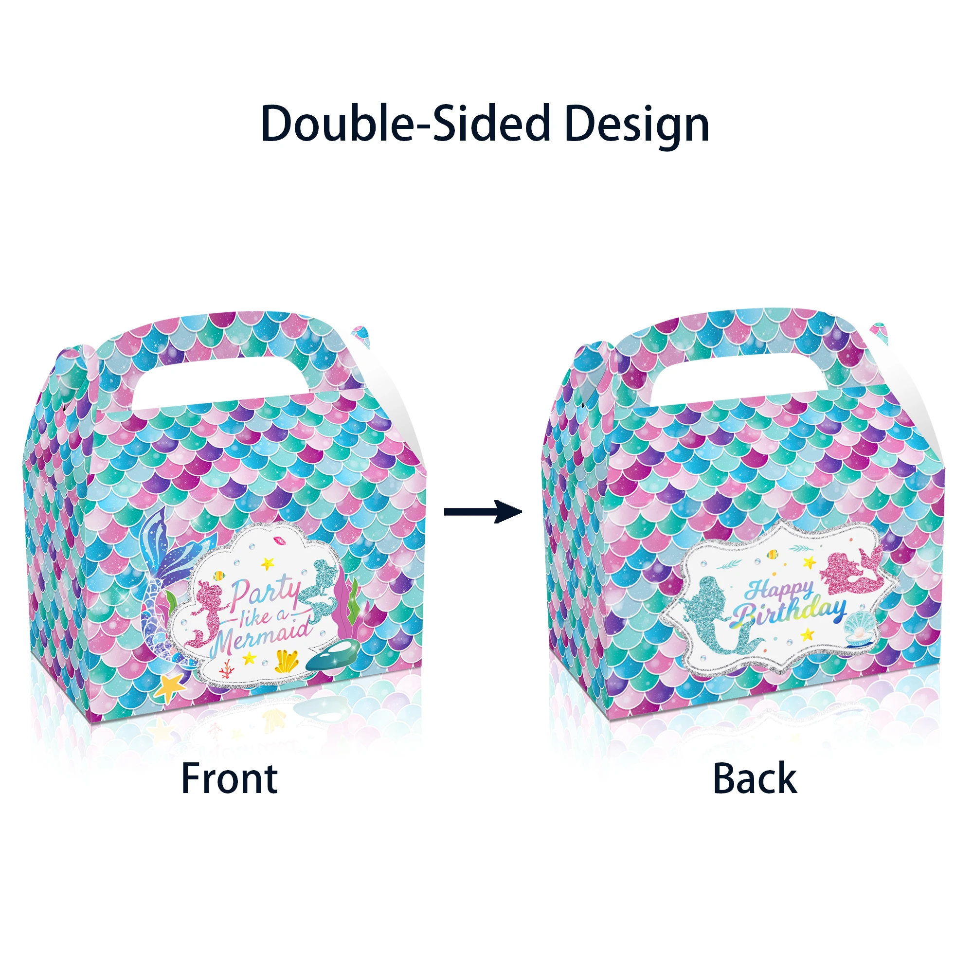 Huancai 12 pcs mermaid candy treat boxes double side design paper gift cake goodies box for kids happy birthday party supplies