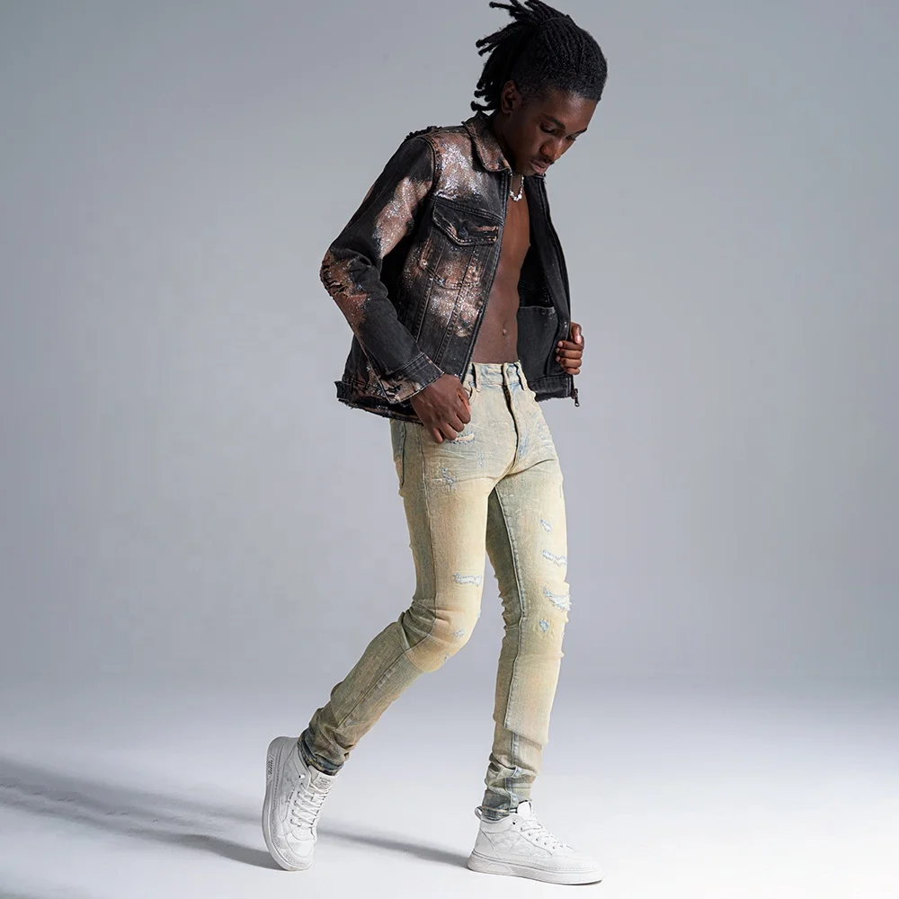 Wangsheng Garments Hot Sale High Quality Customized Logo Slim Fit Heavy Process Washing Water Jeans Slim Fit Jeans For Men