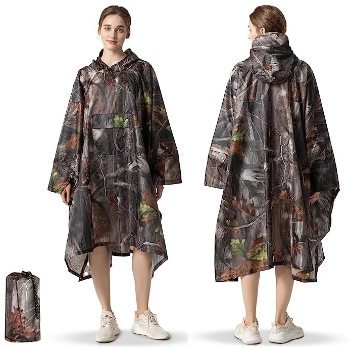 IN-STOCK Wholesale Rain Poncho Women Men Adults Hooded Jacket Waterproof Reusable Hiking Rain Coat with Pockets Camping Tent