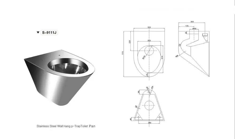 High Quality Factory Direct P-Trap Sales Western Stainless Steel Wall Hang WC Toilet Bidet
