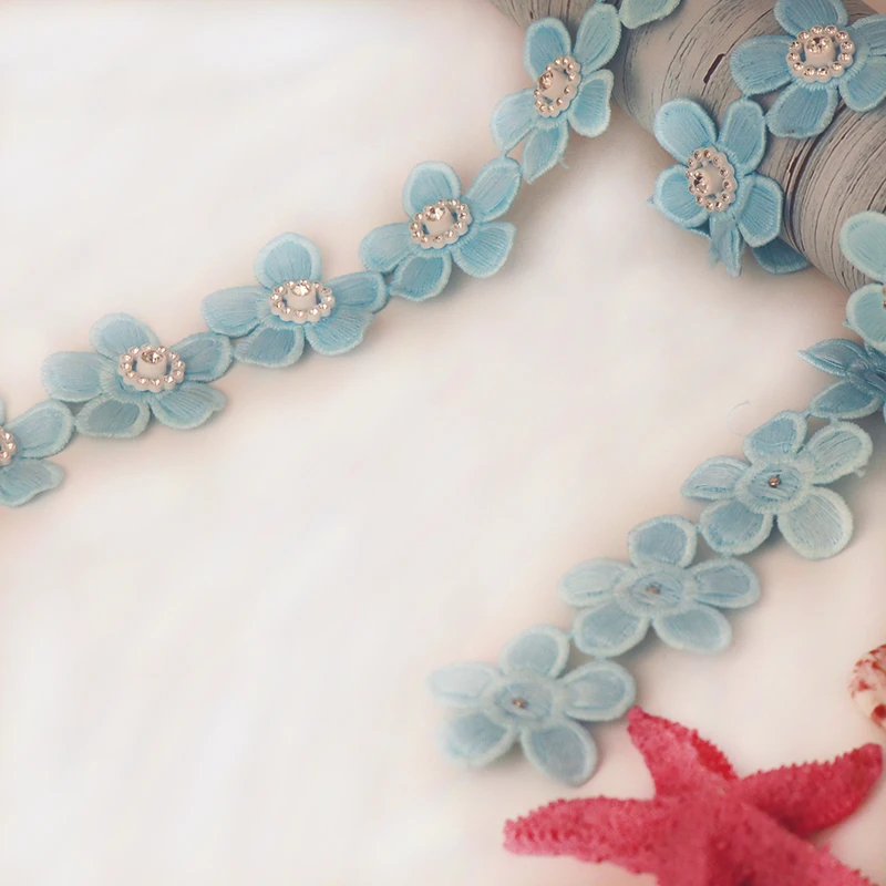 4CM 3D Diamond Flowers Wedding Cake Applique Trimming Decoration Lace TRIM For Clothing Accessories