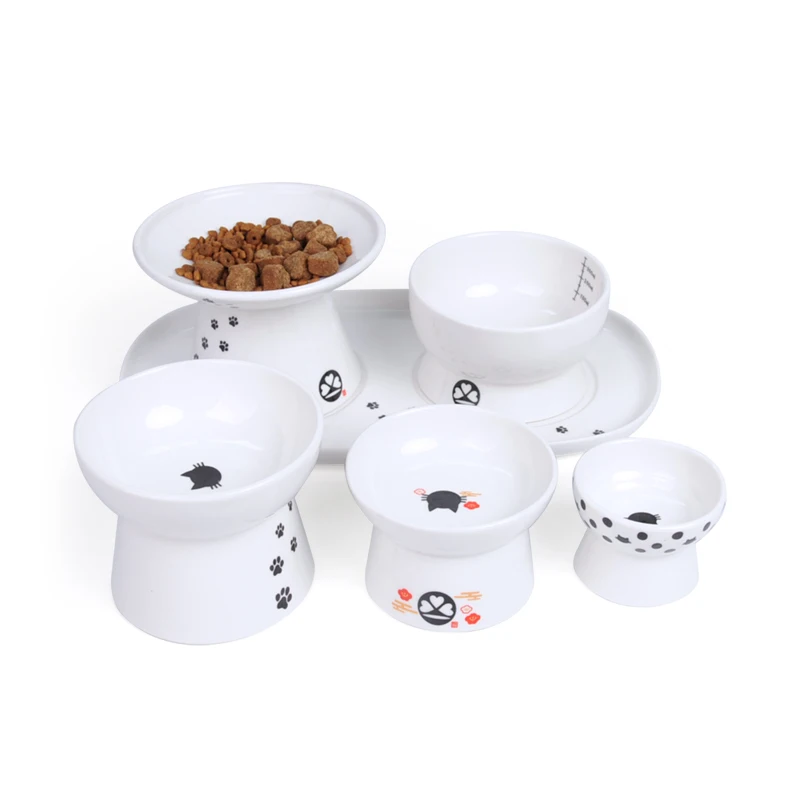 
Japanese-style ceramic bowls for protecting cervical vertebrae with high feet Cats&dogs drink water and feed ceramic pet bowls 