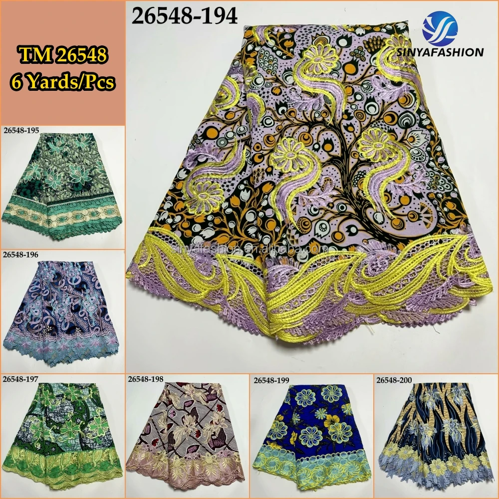 Sinya Real Dutch Holland Wax Prints Fabric African Ankara Loincloth Pagne With Embroidered African Guipure Cord Lace