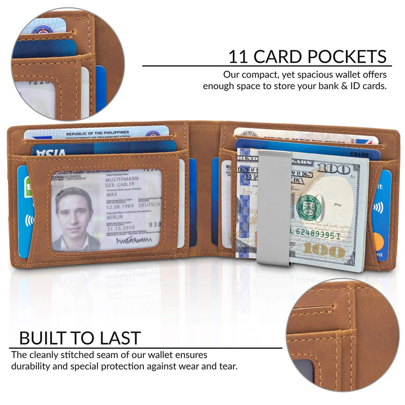 Оптовая продажа передний карман на заказ двойной RFID Блокировка мужской бумажник для карт Кожаный Тонкий минималистичный зажим денег кошелек